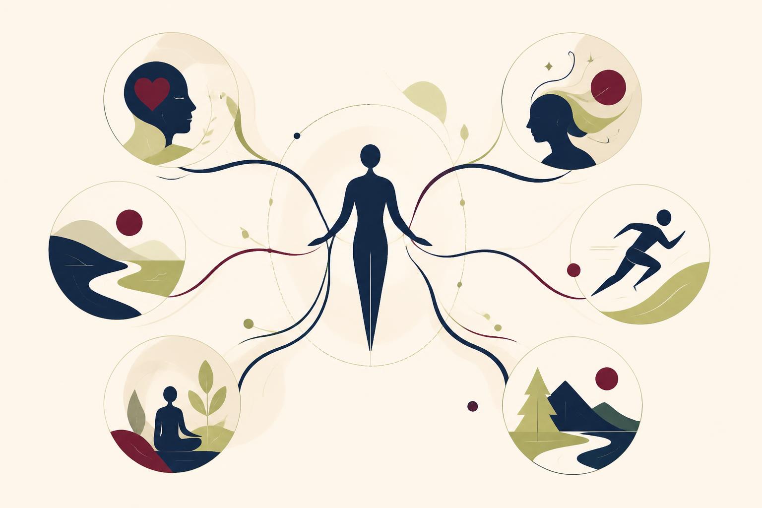 Illustrazione del metodo E.X.I.S.T.O.: la persona al centro connessa alle sei dimensioni